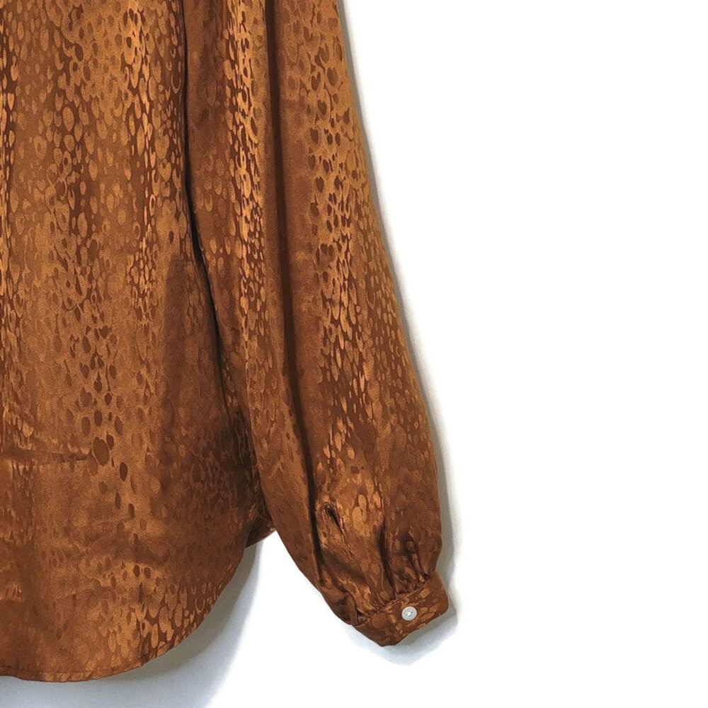 ALC Silk Animal Print Blouse Mandarin Collar Long Sleeve Chic Button Down Work 8 - Picture 10 of 16